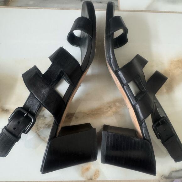 Stuart Weitzman Milanese Black Leather Strappy Block Heel Sandals Shoes Size 9 - Picture 6 of 8